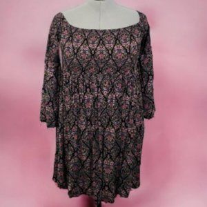 Torrid Black Floral Smocked Skater Dress Bell Sleeve Size 2X